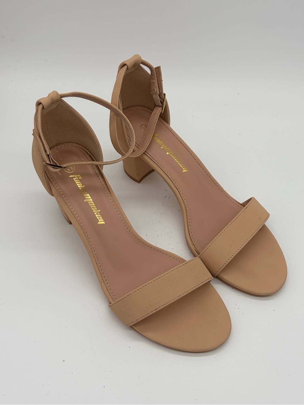 Classic Nude Ankle-Strap Block Heels